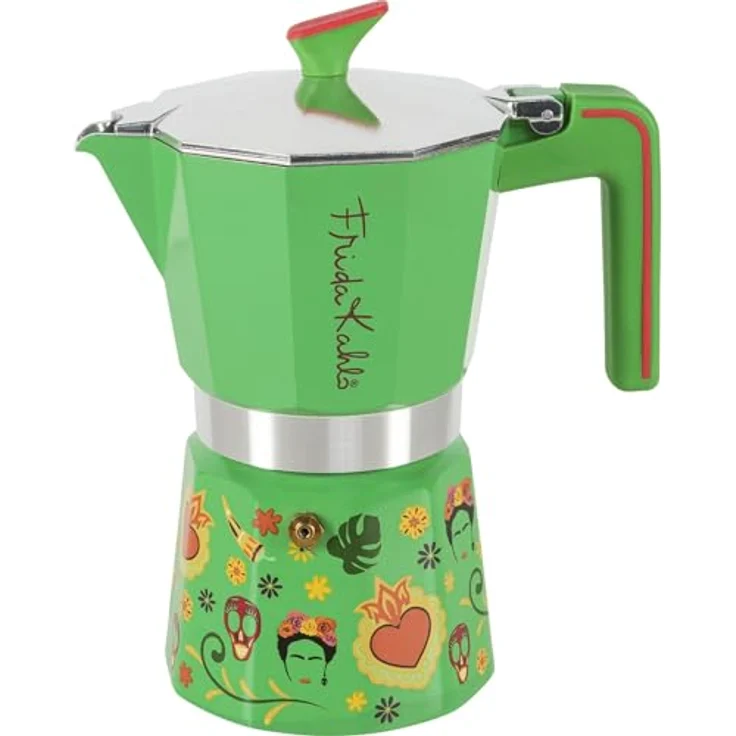 Pedrini Frida Kahlo 6TZ Espressokocher, Mokka-Kanne in Grün mit kunstvoller Dekoration und ergonomischem Design – Bild 2