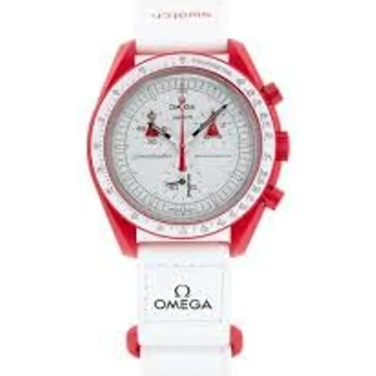 Swatch Chronograph Swatch x Omega Bioceramic Moonswatch Mission to Mars, feurige Rottöne, strahlendes Weiß, VELCRO©-Armband - Preisvergleich – Bild 2