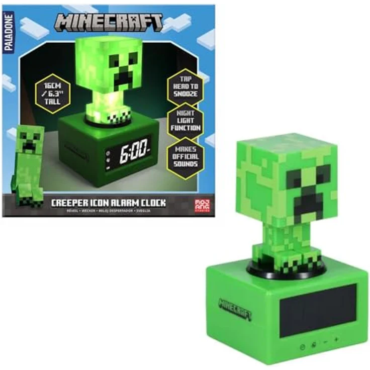 Paladone Minecraft Creeper Wecker, digitaler Wecker mit Nachtlicht und Musik, 16 cm, batteriebetrieben, offiziell lizenziertes Gaming-Zubehör – Bild 1