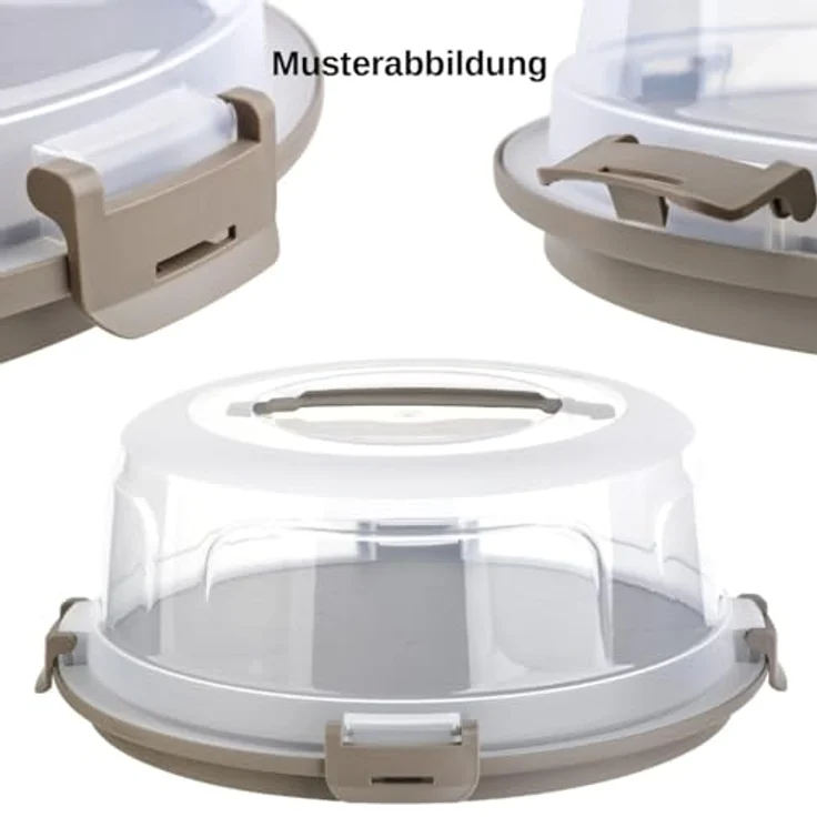 Engelland Runde Kuchen-Transportbox mit Griff, Deckel und 4-fach Klick-Verschluss, Farbe: Rosa-Weiß, Ø 36,50 cm x H 17,50 cm, BPA-frei, Torten-haube, Stückeinteilungshilfe – Bild 2