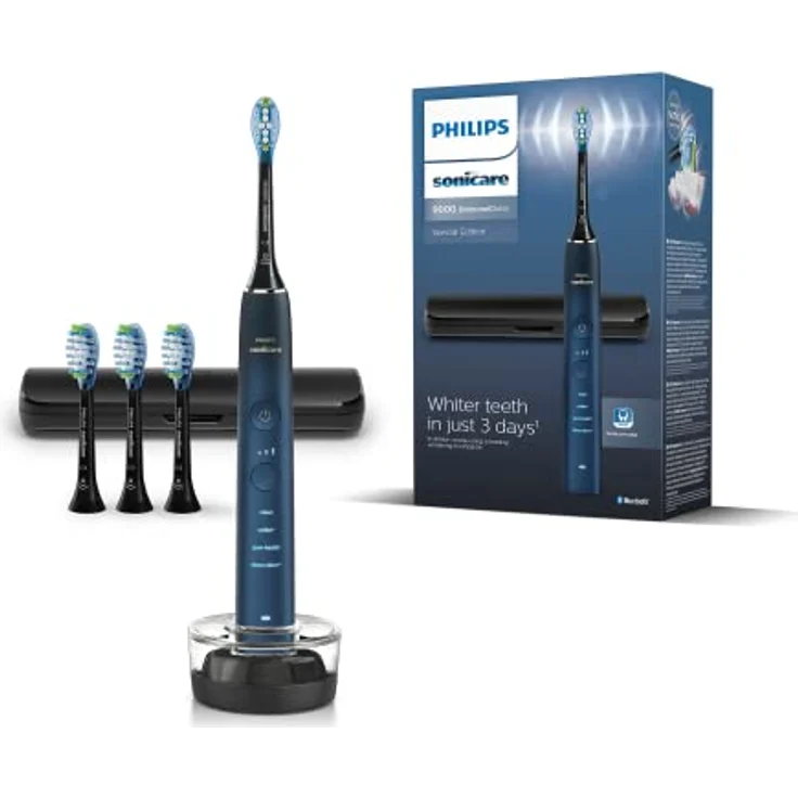 Philips Sonicare DiamondClean HX9911/89 elektrische Zahnbürste der 9000er Serie – Schallzahnbürste, sauberere Zähne und Mundpflege mit 4x C3 Premium Plaque Defense-Bürstenköpfen, Aquamarine – Bild 1