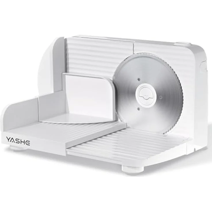 YASHE Faltbarer Elektrischer Allesschneider, 180W Brotschneidemaschine mit 17 cm Edelstahlklinge, einstellbare Dicke 0–15 mm, kompakt und weiß, ideal für Fleisch, Käse, Brot und Gemüse – Bild 1