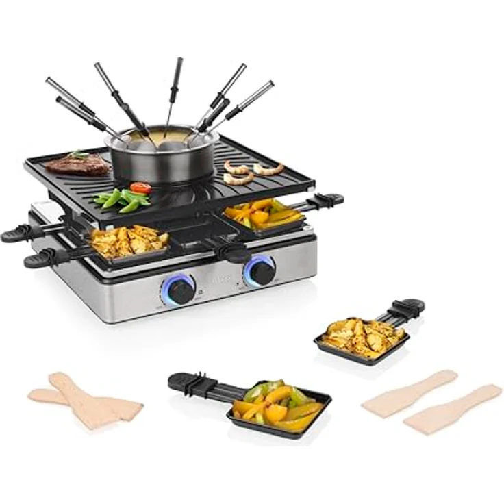 Princess Raclette und Fondue 5-in-1, 8 Personen, 1800 W, 1,3 L Fonduetopf, doppelte Thermostate, PFAS-frei, abnehmbare Teile, 31×31 cm Grillplatte, Modell 162670 – Bild 1