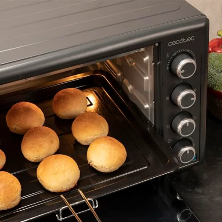 Cecotec Tisch-Konvektionsofen Bake&Toast 6090, 60 Liter, 2200 W, 12 Funktionen, Innenbeleuchtung, doppeltes Türglas, drehbarer Spieß, schwarz – Bild 4