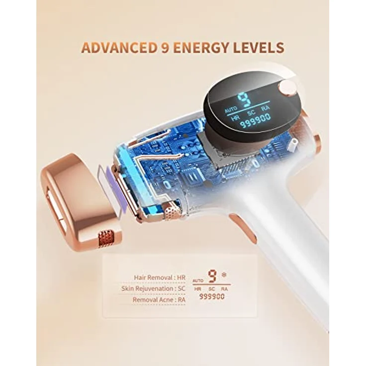 IPL Geräte Haarentfernung, ZKMAGIC Laser Haarentfernung mit 9 Energiestufen und 3 Funktionen HR/SC/RA, 999.900 Lichtimpulse Schmerzfreie Haarentfernung Laser für Frauen, Mäner, Achseln, Beine, Körper – Bild 2