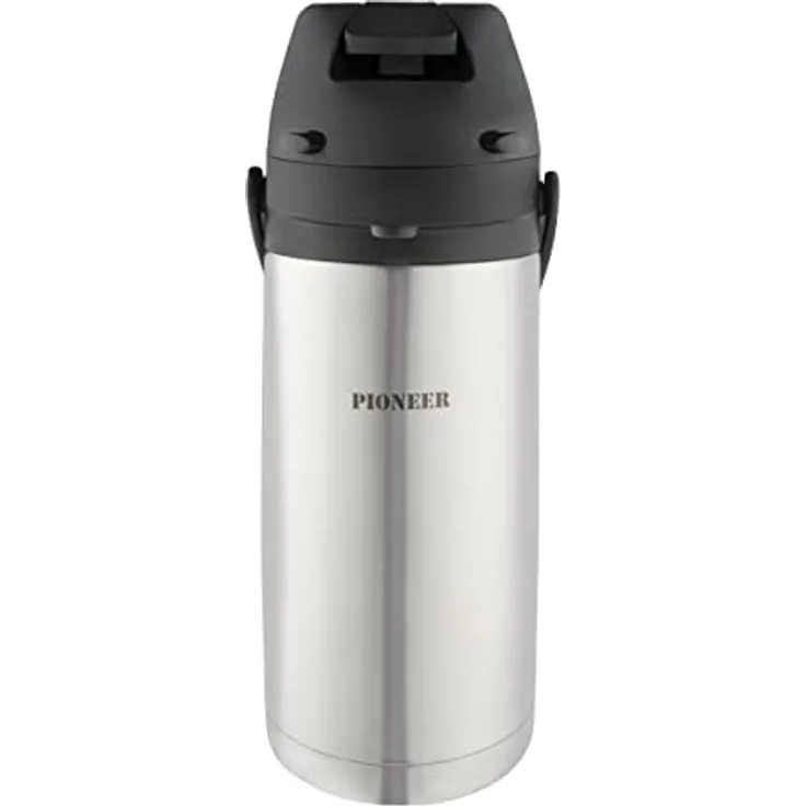 Pioneer Flasks Edelstahl-Kanne mit Hebelfunktion, Airpot, Flasche für heißes, kaltes Wasser, Tee, Kaffee, Konferenz, Veranstaltung, 1,9 Liter, Silber (SS19HC)