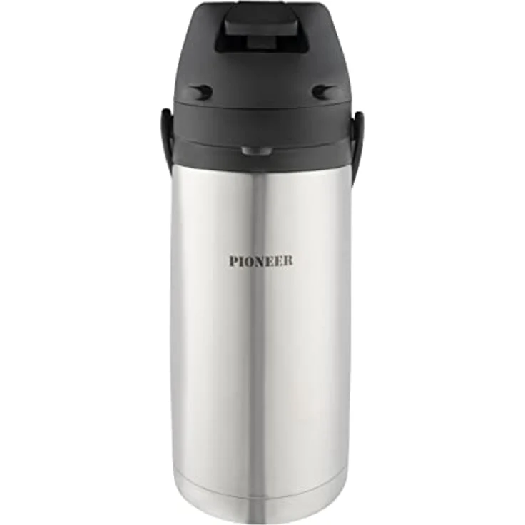 Pioneer Flasks Edelstahl-Kanne mit Hebelfunktion, Airpot, Flasche für heißes, kaltes Wasser, Tee, Kaffee, Konferenz, Veranstaltung, 1,9 Liter, Silber (SS19HC) – Bild 1