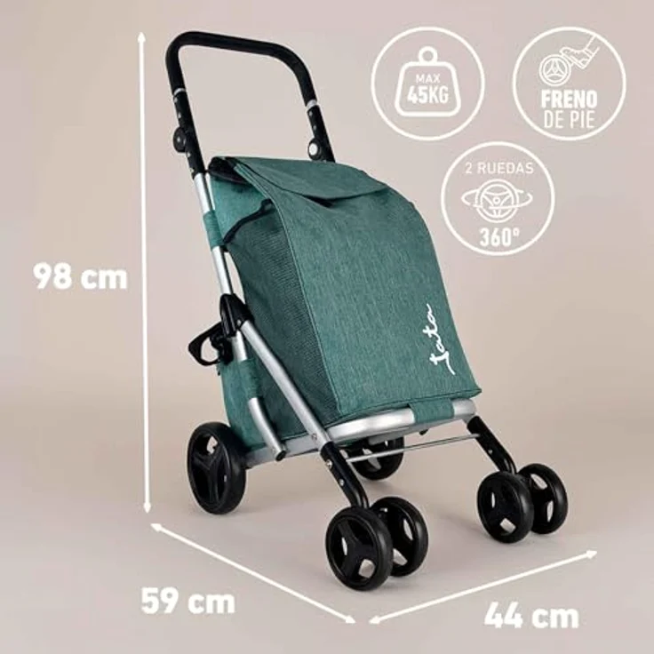 Jata HCAR2501 Einkaufstrolley, 40 l mit Kühltasche, 4 Rädern (2 drehbar), Aluminiumrahmen, zusammenklappbar, mit Bremse – Bild 2