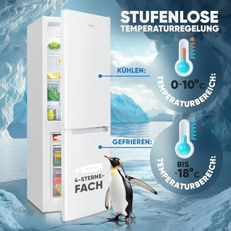 Bomann Kühlschrank mit Gefrierfach 143cm hoch | Kühl Gefrierkombination 173L mit 3 Ablagen & 3 Schubladen | leise Kühlgefrierkombi 40db | Kühlschrank KG 7359 weiß – Bild 3