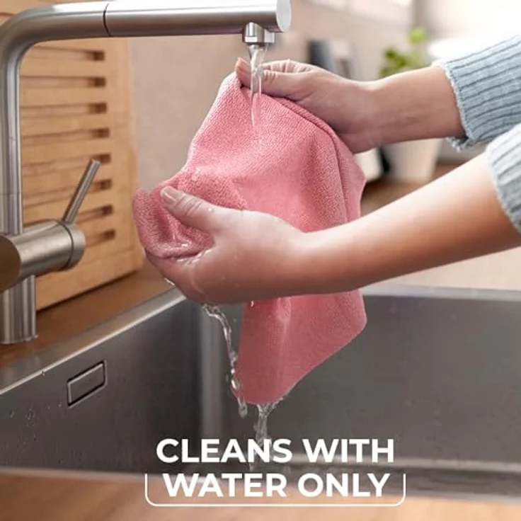 Vileda Actifibre Soft Universal Mikrofasertuch, 100% Mikrofaser für streifenfreie Reinigung, hohe Saugkraft, rosa und grau, 2er Pack – Bild 2