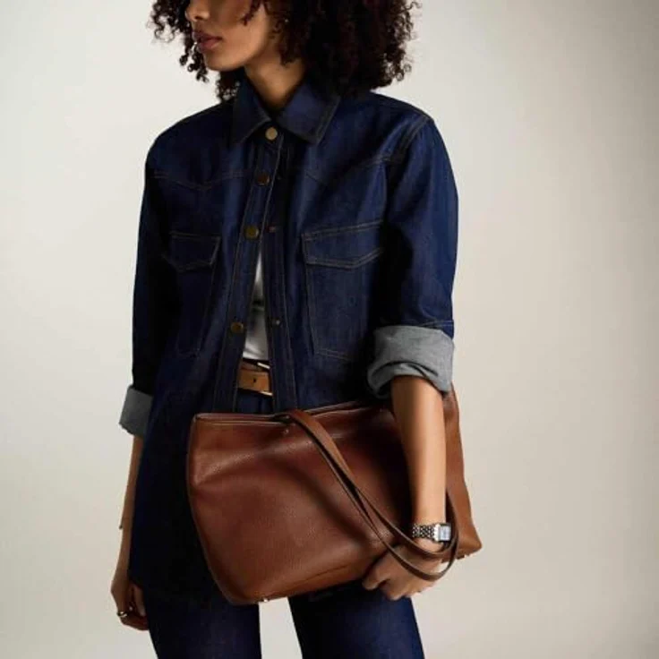 Fossil Jessie Shopper Tasche, Damen Handtasche aus Leder 40.5 cm, mit Handyfach, braun – Bild 2