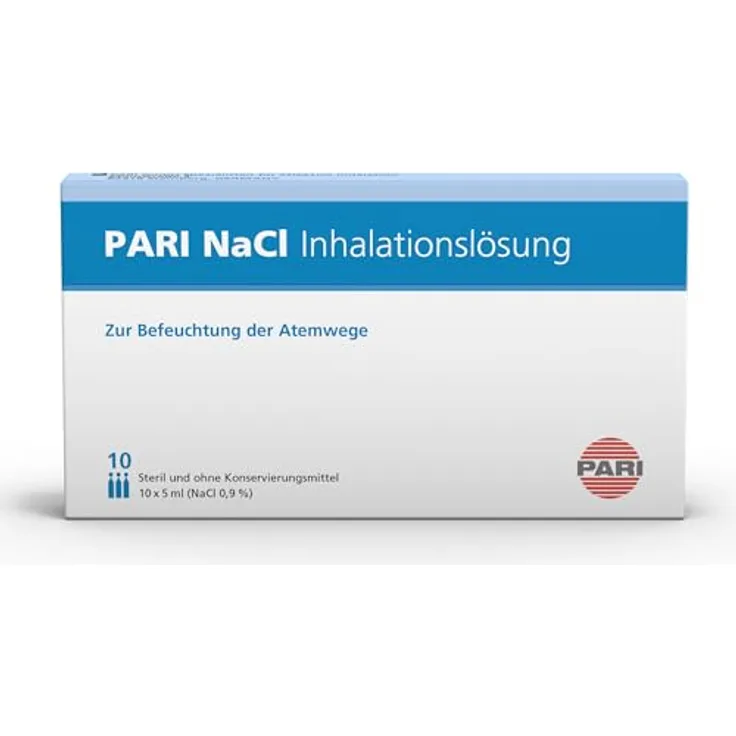 PARI Kochsalzlösung zum Inhalieren für Säuglinge, Kinder und Erwachsene – 10 Ampullen á 5ml NaCl 0,9% Inhalationslösung - Steril und ohne Konservierungsstoffe