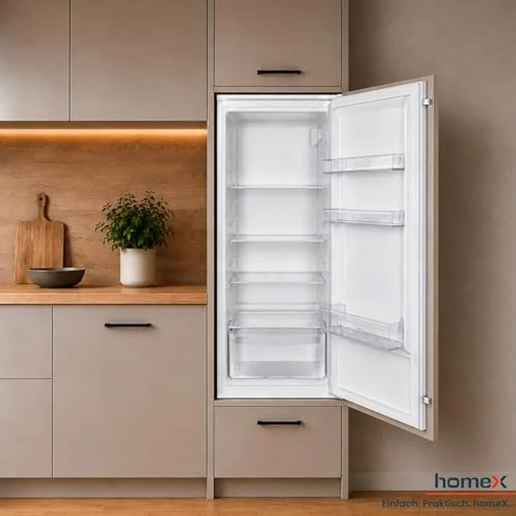 homeX CB1991E Einbaukühlschrank, 199 Liter, ohne Gefrierfach, Schlepptürtechnik, LED-Beleuchtung, 39 dB, für 122 cm Nische – Bild 8