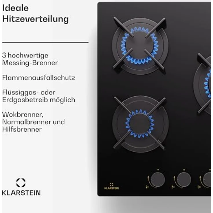 Klarstein Gaskocher 3 Flammig, Einbau-Gaskocher für Innenbereich & Wohnmobil, 5200W Edelstahl-Gaskocher, LPG Gas Herd mit Snapjet-Zündung – Bild 2