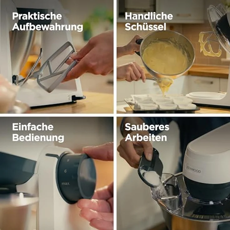 Kenwood Multi Tasker KHC30.000WH, Küchenmaschine mit 1000W Motor, 4,3l Rührschüssel, 7 Geschwindigkeiten, 44% leiser, Weiß – Bild 4