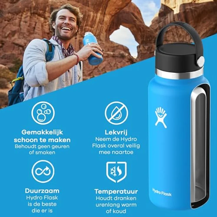 Hydro Flask Trinkflasche, Edelstahl und vakuumisoliert, große Öffnung mit auslaufsicherer Flex Cap, White, 591ml (20 oz) – Bild 3