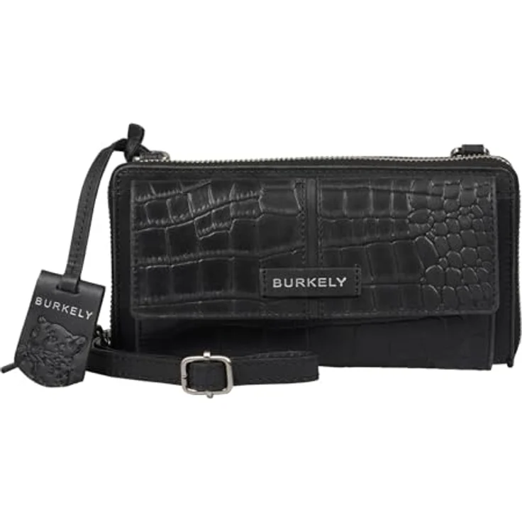 Burkely Cool Colbie Phone Wallet, Damen Handtasche mit RFID-Schutz, Schwarz, 12 Kartenfächer, 3D-Kroko-Print – Bild 3
