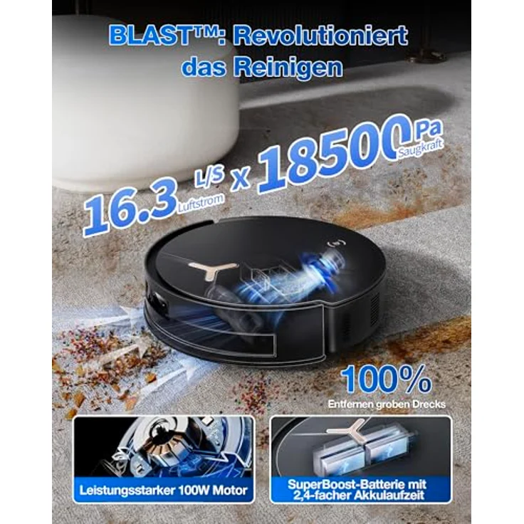 ECOVACS DEEBOT T50 MAX PRO Omni Saugroboter mit Wischfunktion, 18.500Pa, ZeroTangle 2.0, Tiefenreinigung für Teppiche, Ausfahrbare Seitenbürste & Wischmodul, Heißwasser-Reinigung 40-75℃, Schwarz – Bild 2