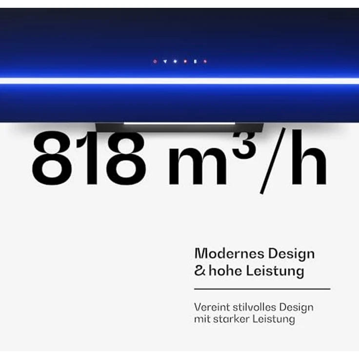 Klarstein Illuminosa Kopffreihaube 90 cm, 818 m³/h Boost, Touchpanel, LED-Beleuchtung, A++ Energieeffizienz, Umluft & Abluft, Aluminium- & Kohlefilter – Bild 5