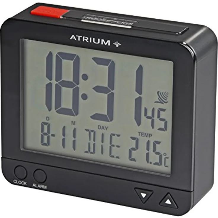 Atrium A760-7, Digitaler Funkwecker mit sensorgesteuertem Nachtlicht, Temperatur- und Datumsanzeige, schwarz