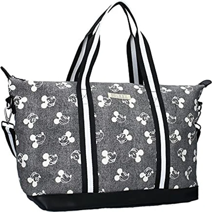Disney Mickey Mouse Shopper Einkaufstasche, graue Baumwoll-Polyester-Tasche mit 35,64 L Volumen und abnehmbarem Schultergurt – Bild 1