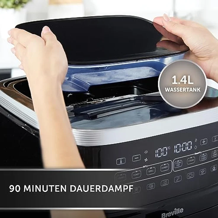 Breville Halo Dampf-Heißluftfritteuse | Digitale 7-Liter-Heißluftfritteuse mit SteamFry-Technologie | 50 % Energieeffizienter | 1700 W | Schwarz [VDF133X] | EU-Stecker – Bild 3