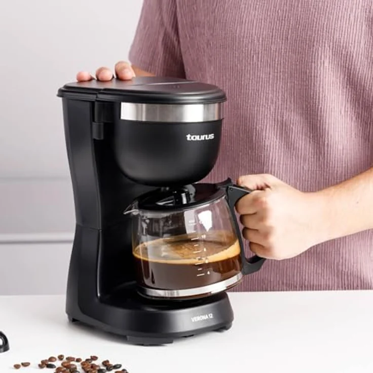Taurus Kaffeemaschine Verona, 12 Tassen, 680 W, Intense Flavour Tech, Heizplatte, Mattschwarz, BPA-frei, Waschbarer Permanentfilter, Tropffreies Glas-Design – Bild 3