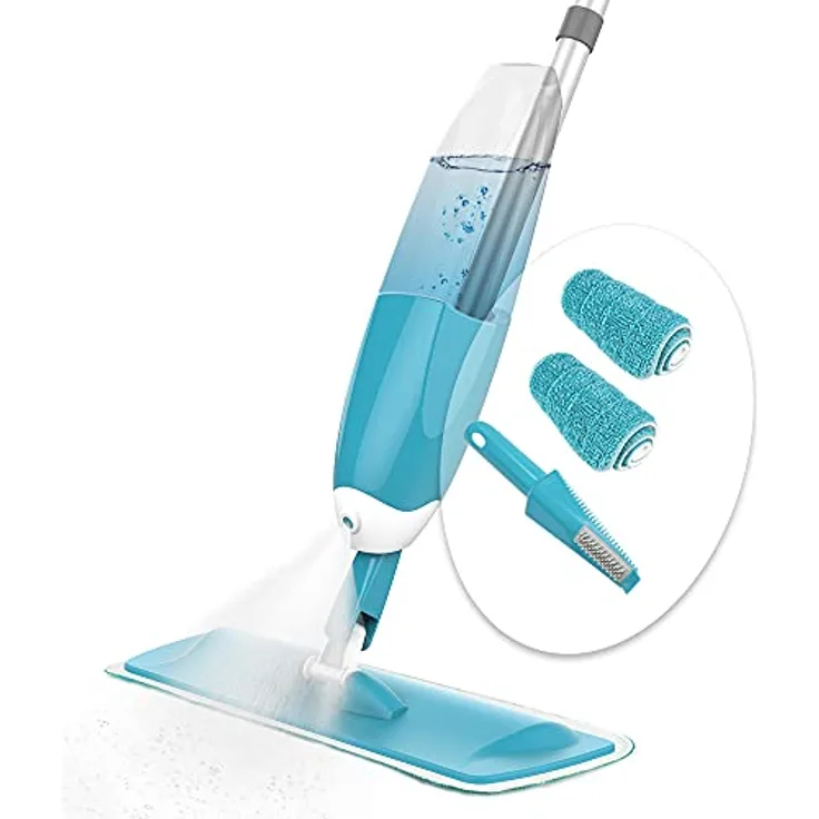 VOUNOT Wischer mit sprühfunktion, Sprühwischer mit 650ml Wassertank, Bodenwischer mit Sprühdüse, Spray Mop Wischmopp mit 2-Mikrofaserbezug, Blau