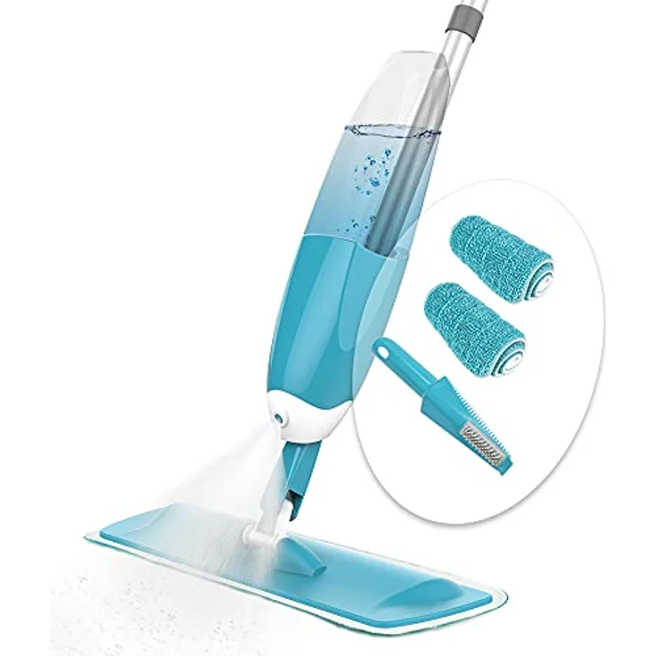 VOUNOT Wischer mit sprühfunktion, Sprühwischer mit 650ml Wassertank, Bodenwischer mit Sprühdüse, Spray Mop Wischmopp mit 2-Mikrofaserbezug, Blau – Bild 1