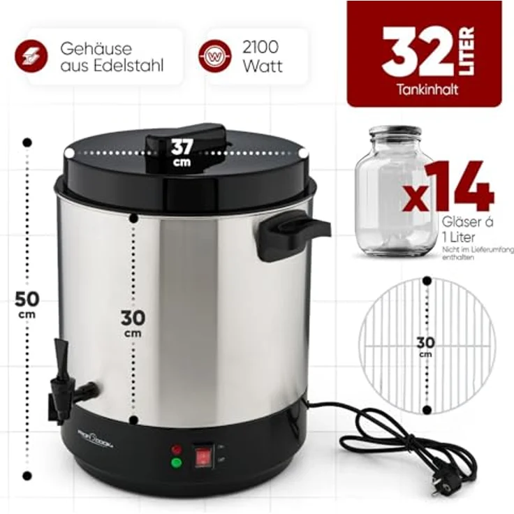 ProfiCook Einkochautomat Proficook PC-EKA 1283, Edelstahlgehäuse, 32 Liter Tank, Timerfunktion – Bild 3