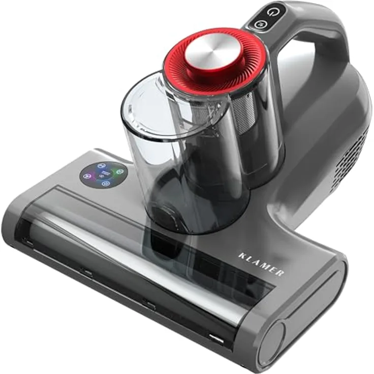KLAMER Milbenstaubsauger mit UV-Licht, Leistungsstarker 18kPa & 450W, entfernt bis zu 99,9% der Milben, Bakterien und Allergene von Textilien, Silber