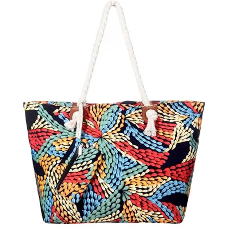 DonDon XXL Strandtasche mit Reißverschluss, bunte Shopper Tasche Damen für Strand und Meer, inklusive Mini Tasche, strapazierfähig und multifunktional – Bild 1