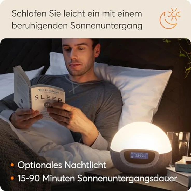 Lumie Bodyclock Shine 300 - Lichtwecker mit Radio, 15 Klängen und Einschlafsonnenuntergang, Weiß – Bild 5