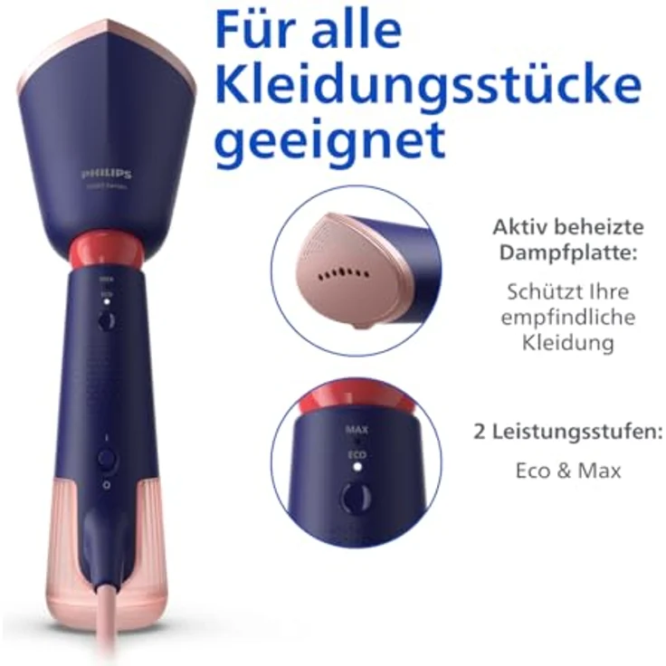 Philips Dampfglätter 5000-Serie Marineblau - Schnelle Faltenentfernung, beheizte Dampfplatte, Eco & Max Einstellungen, verstellbarer Kopf, leichtes Design – Bild 4
