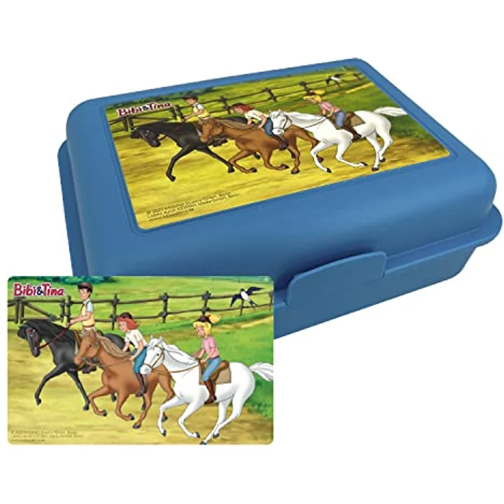 United Labels Bibi & Tina - Pferde Brotdose Lunchbox Butterbrotdose mit Trennwand Blau – Bild 1