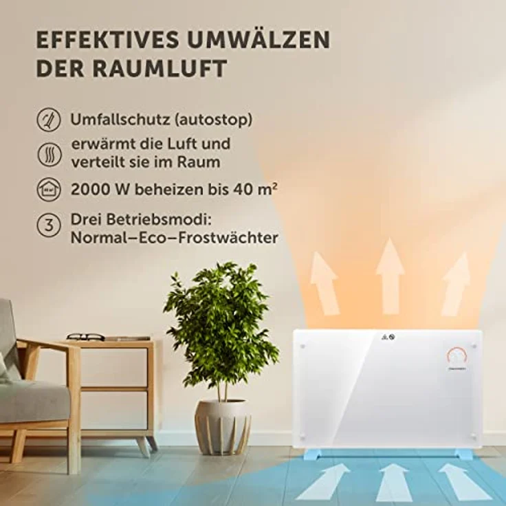 Johannson Elektroheizung mit Thermostat Aurora | Smart Home Heizung | Heizung elektrisch energiesparend | Elektroheizkörper | Konvektor Heizung 2000W | Elektrische Heizung | leiser als Heizlüfter – Bild 5