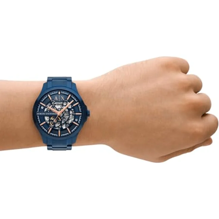 Armani Exchange Herren Analog Automatik Uhr mit Edelstahl Armband AX2457, Blaues Zifferblatt, Wasserdicht bis 50m – Bild 2