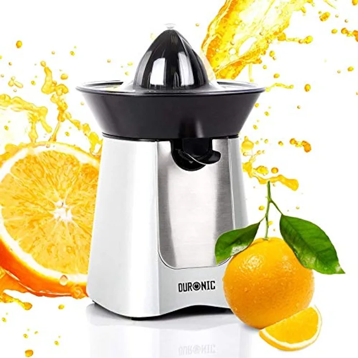 Duronic JE6 SR Kompakter elektrischer Edelstahl-Entsafter | Zitruspresse | Orangenpresse | Saftpresse 100W | 2 Presskegel | Ideal für Zitrussäfte wie Orangen und Zitronen