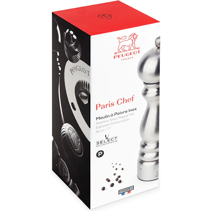 Peugeot Paris Chef Manuelle Pfeffermühle, Mahlgradeinstellung u'Select, Höhe: 18 cm, Gebürsteter Edelstahl, Silber, 32470 – Bild 2