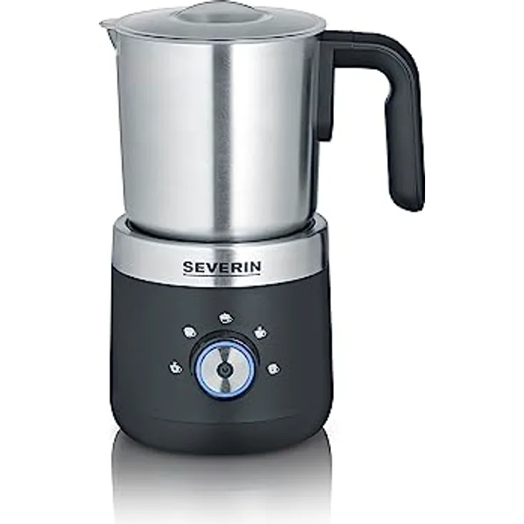 SEVERIN Milchaufschäumer, elektrischer Milchaufschäumer mit Edelstahl-Milchbehälter, Milchschäumer für kaltes und warmes Aufschäumen, schwarz/silber/Edelstahl, SM 3588
