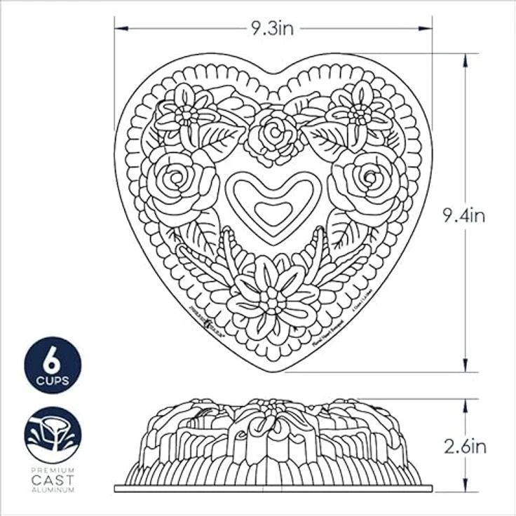 Nordic Ware Blumen-Herz-Gugelschreiber, Backform aus Aluminiumguss, 6-Tassen-Kapazität, Made in USA – Bild 5