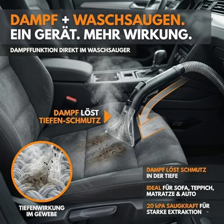 Sommertal HYDRO 9000 MAX, Teppichreinigungsgerät mit 1000W, Dampfsauger und Nasssauger, 20 kPa, 2-Tank-System, umfangreiches Zubehör – Bild 2