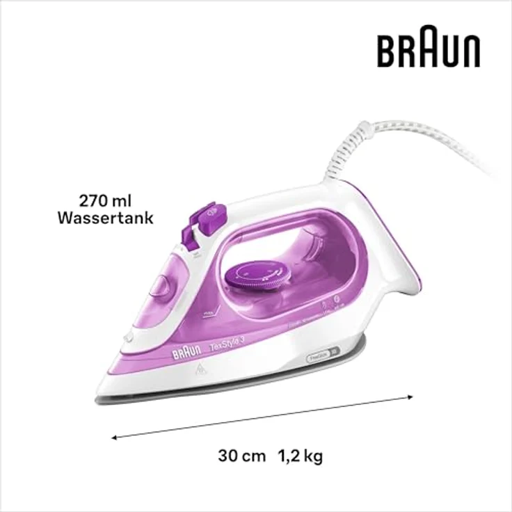 Braun TexStyle 3 Dampfbügeleisen SI 3030 PU | 2.300 Watt | Dampfstoß 140g-min | 270 ml Wassertank – Bild 3