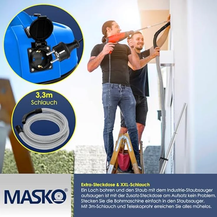 MASKO 6IN1 Industriestaubsauger Staubsauger Nass Trocken Sauger Aschesauger 2300W + Steckdose   Blasfunktion   Trocken-Saugen & Nass-Saugen   Industrie-Sauger mit & ohne Beutel   beutellos Blau – Bild 5