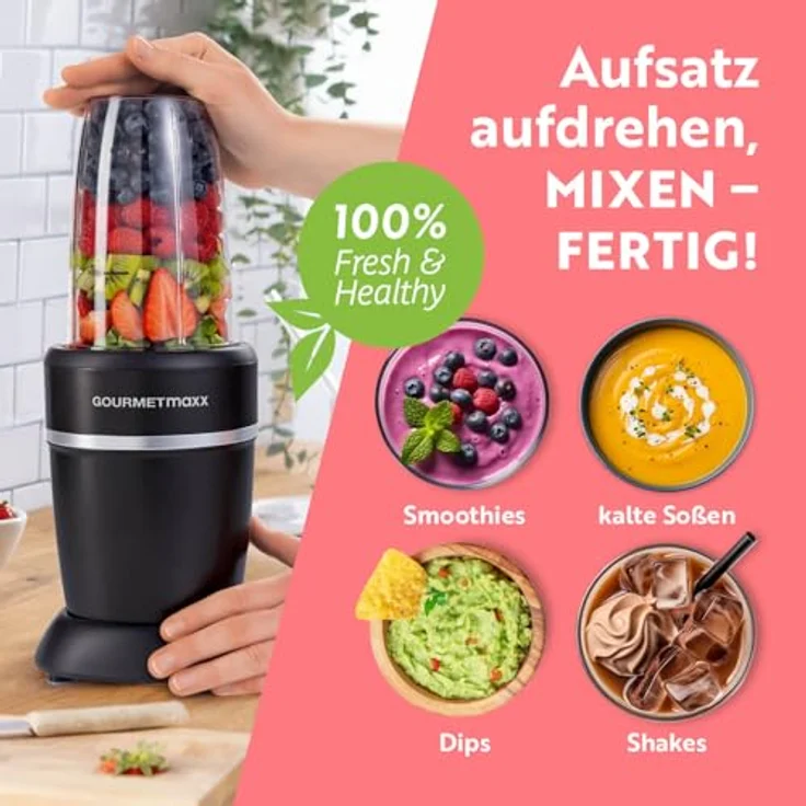 GOURMETmaxx Nutrition Mixer Pro 1.000, Standmixer mit 6-fach Edelstahl-Präzisionsklinge, 1000 Watt, 550 ml Becher und To-go-Deckel – Bild 5