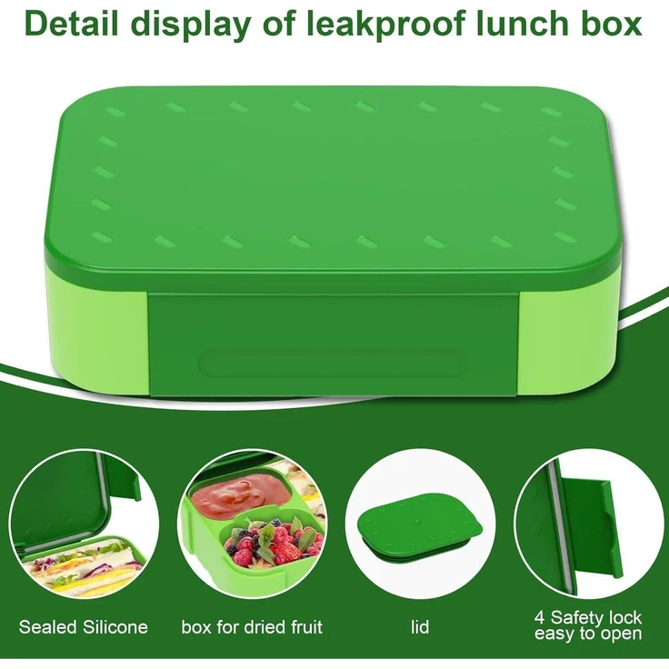 Brotdose Kinder Bento Box 900ml Auslaufsicher Fächer Green – Bild 2