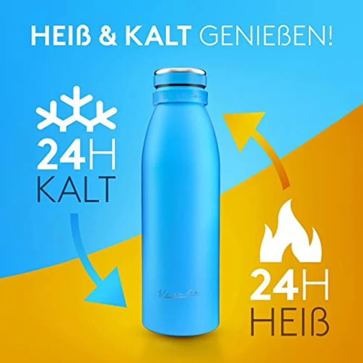 Vezato Trinkflasche Edelstahl - BPA-freie Isolierflasche 1 Liter - Auslaufsichere Wasserflasche mit doppelter Isolierung - Thermosflasche spülmaschinenfest - Für Kohlensäure geeignet - Nachhaltig – Bild 3