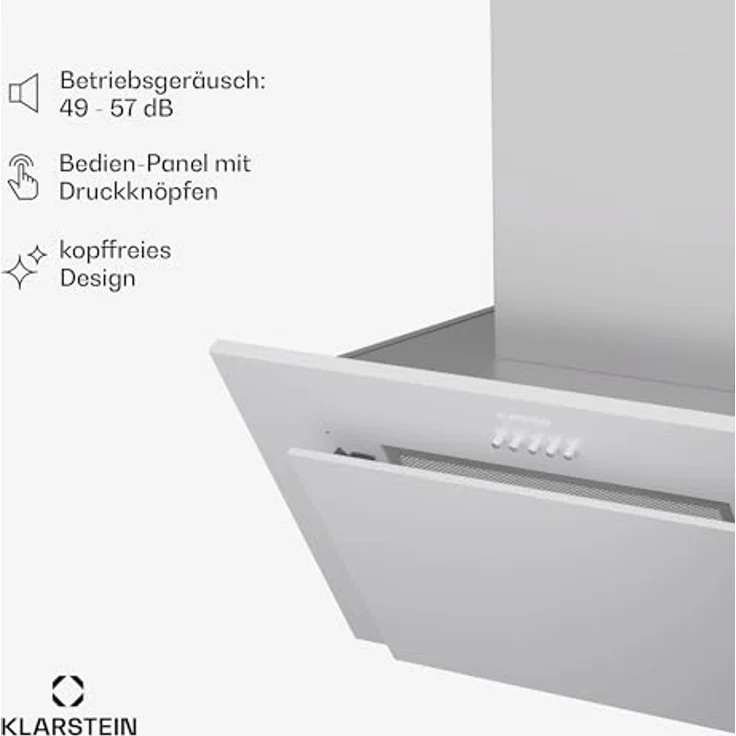 Klarstein Dunstabzugshaube 60cm, Abluft/Umluft Dunstabzugshaube mit Spülmaschinenfestem Filter, LED-Beleuchtung, Energieeffizienz A++, leise mit 305m³/h Luftstrom, Edelstahl – Bild 5