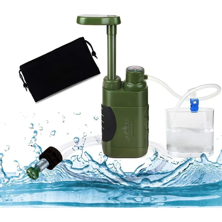 NBVNBV Wasserfilter Outdoor 5000L, Tragbarer Trinkwasseraufbereiter mit 0,01 Mikron Ultrafiltration, Armeegrün, 1400ml/min Durchflussrate
