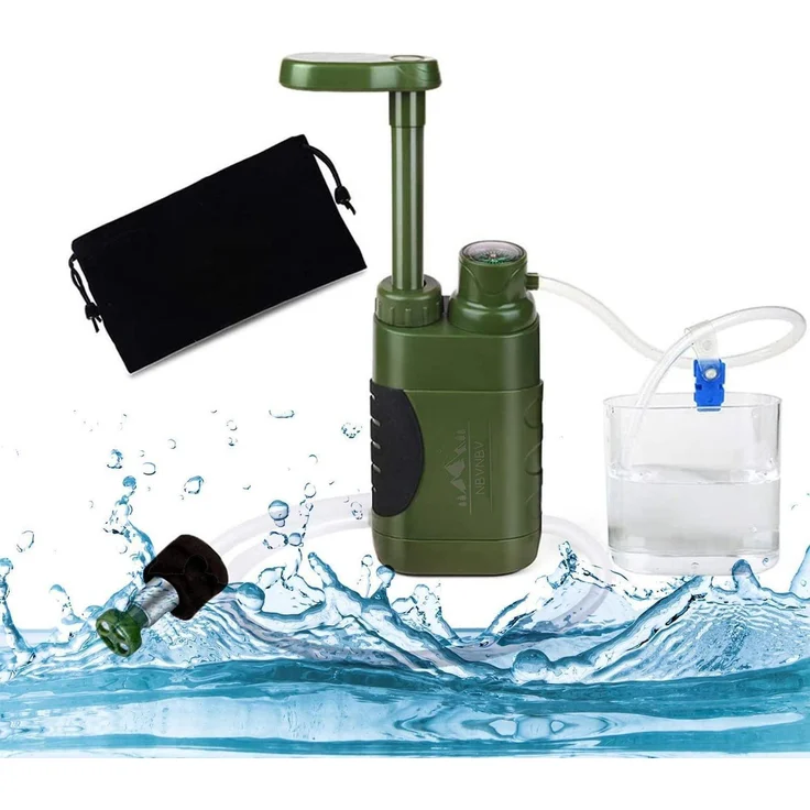NBVNBV Wasserfilter Outdoor 5000L, Tragbarer Trinkwasseraufbereiter mit 0,01 Mikron Ultrafiltration, Armeegrün, 1400ml/min Durchflussrate